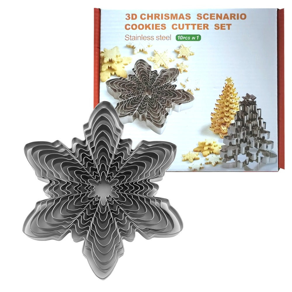 Christmas snowflake biscuit mold stainless steel snowflake three-dimensional biscuit mold biscuit cut into 10 pieces set 2