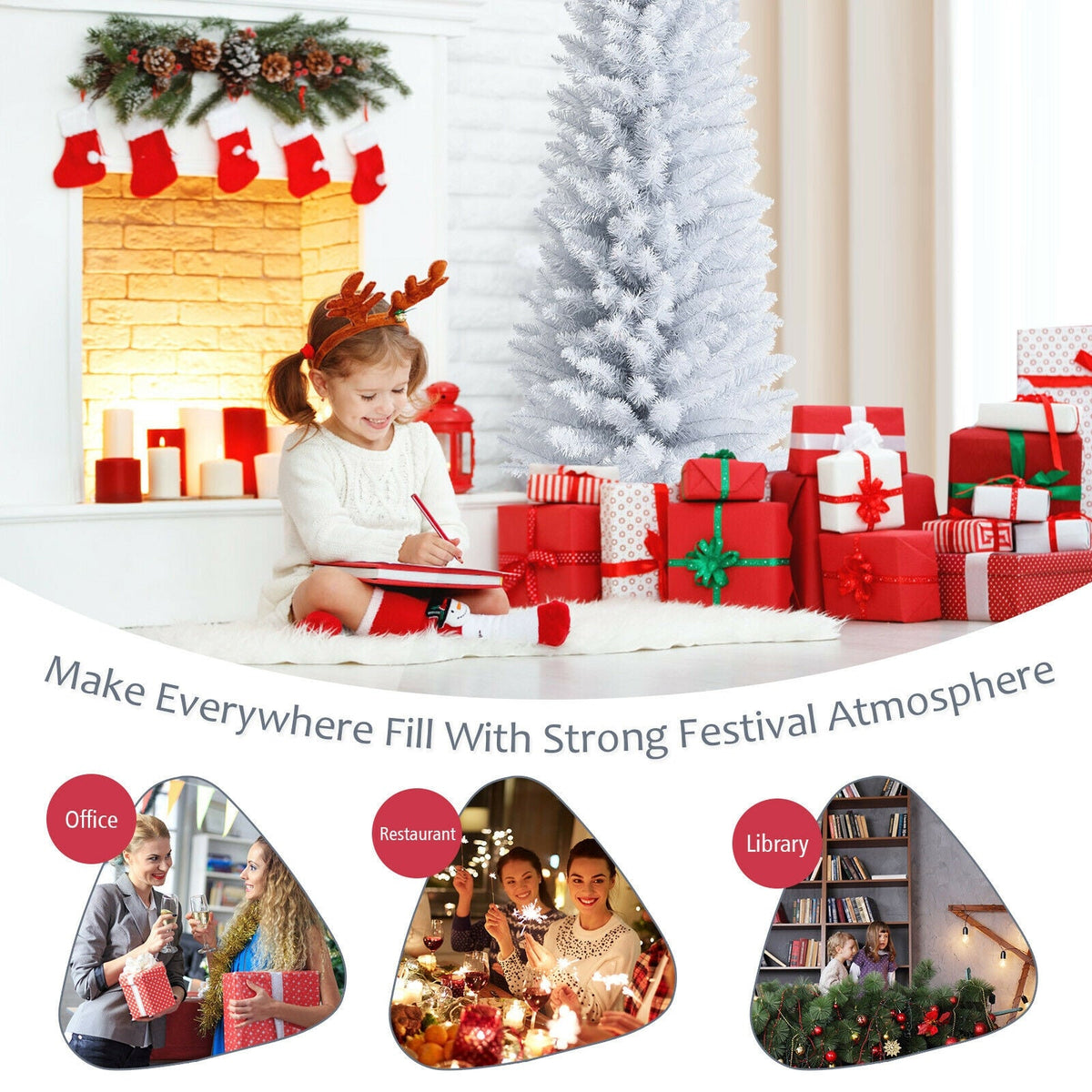 6 Feet Unlit Artificial Slim Pencil Christmas Tree with Metal Stand 3
