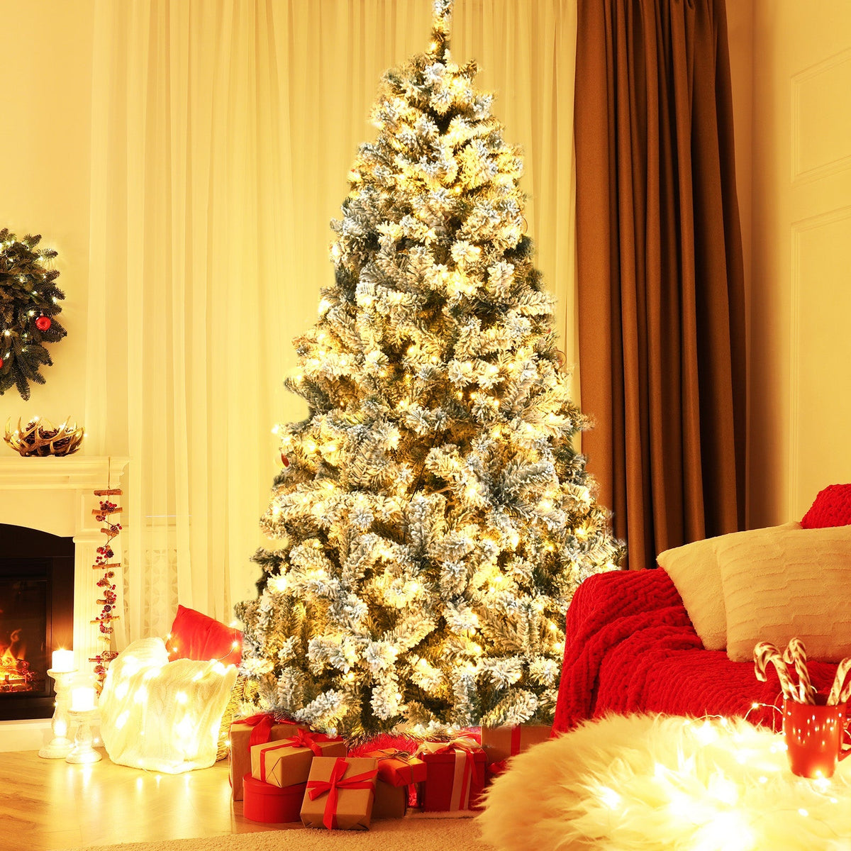 Pre-Lit Premium Snow Flocked Hinged Artificial Christmas Tree 1