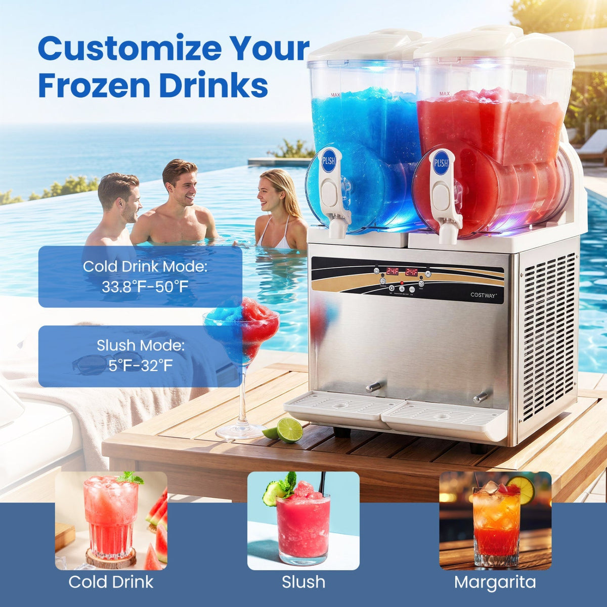 Commercial Slushie Machine 8 Gallon Dual Tank with LED Lights 7