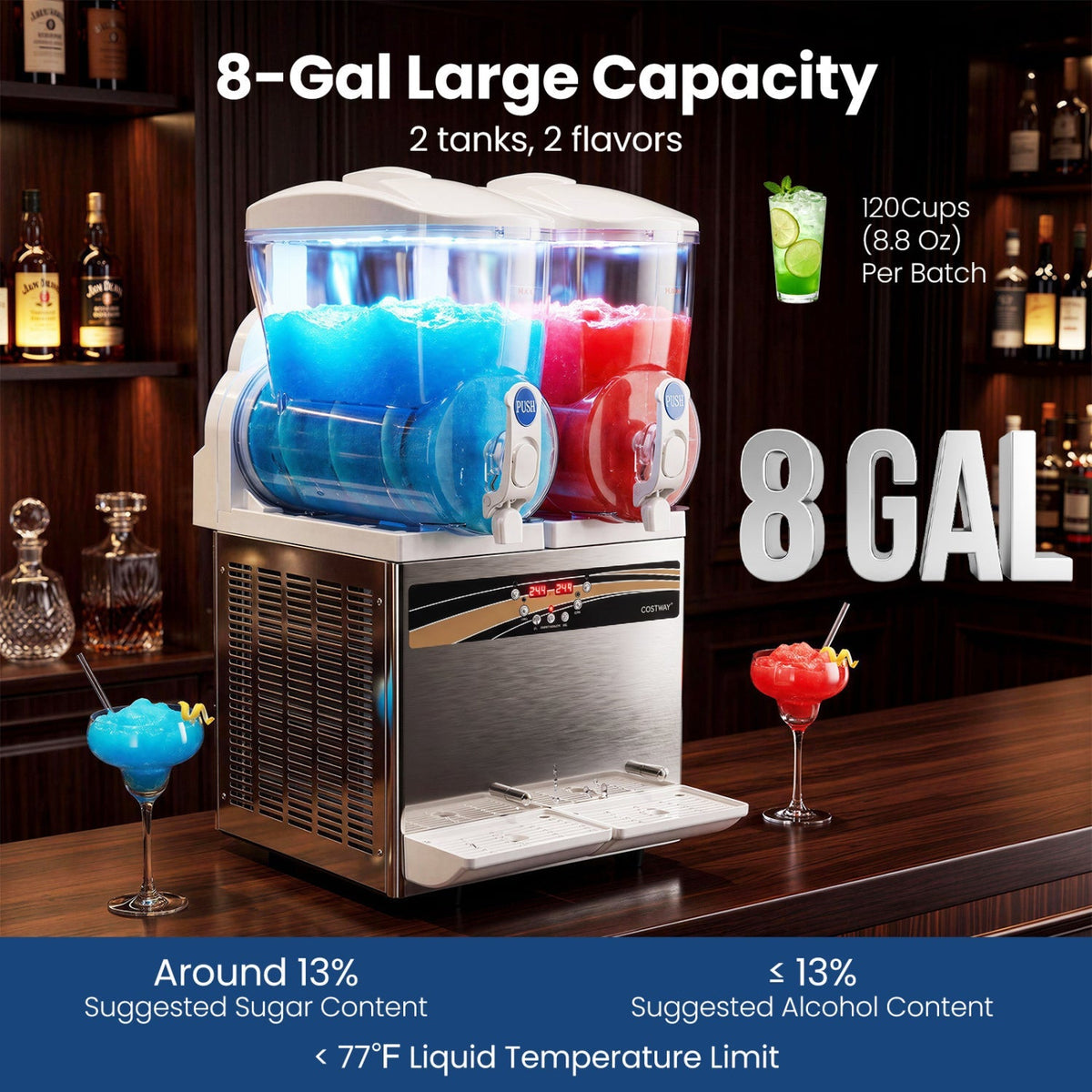 Commercial Slushie Machine 8 Gallon Dual Tank with LED Lights 8