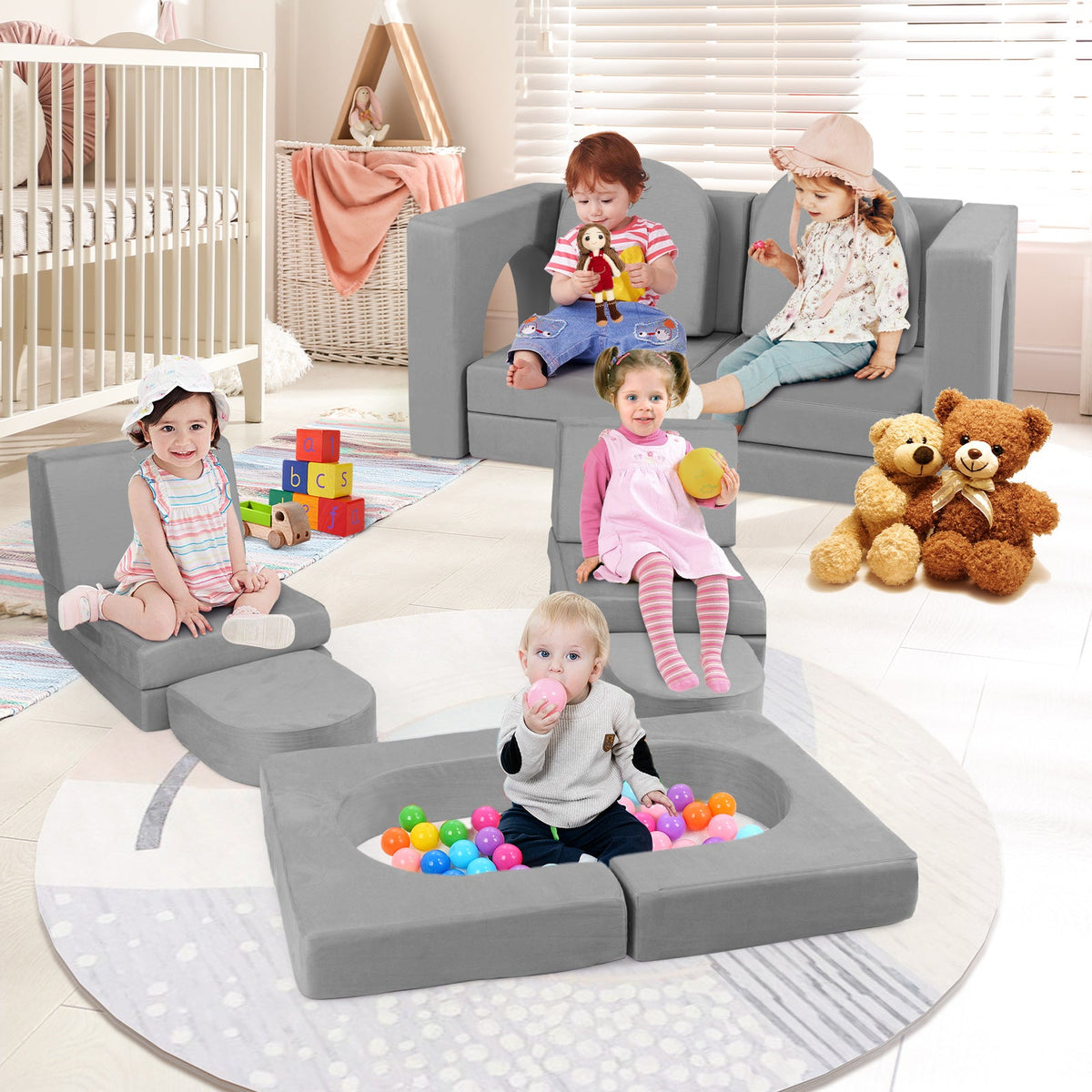 8-Piece Modular Kids Play Couch with Comfy Suede Fabric 1