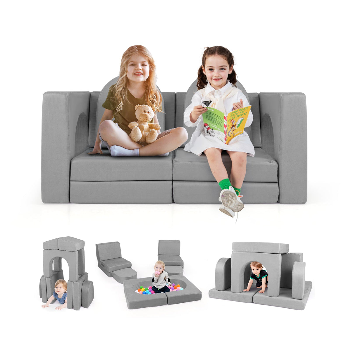 8-Piece Modular Kids Play Couch with Comfy Suede Fabric 2