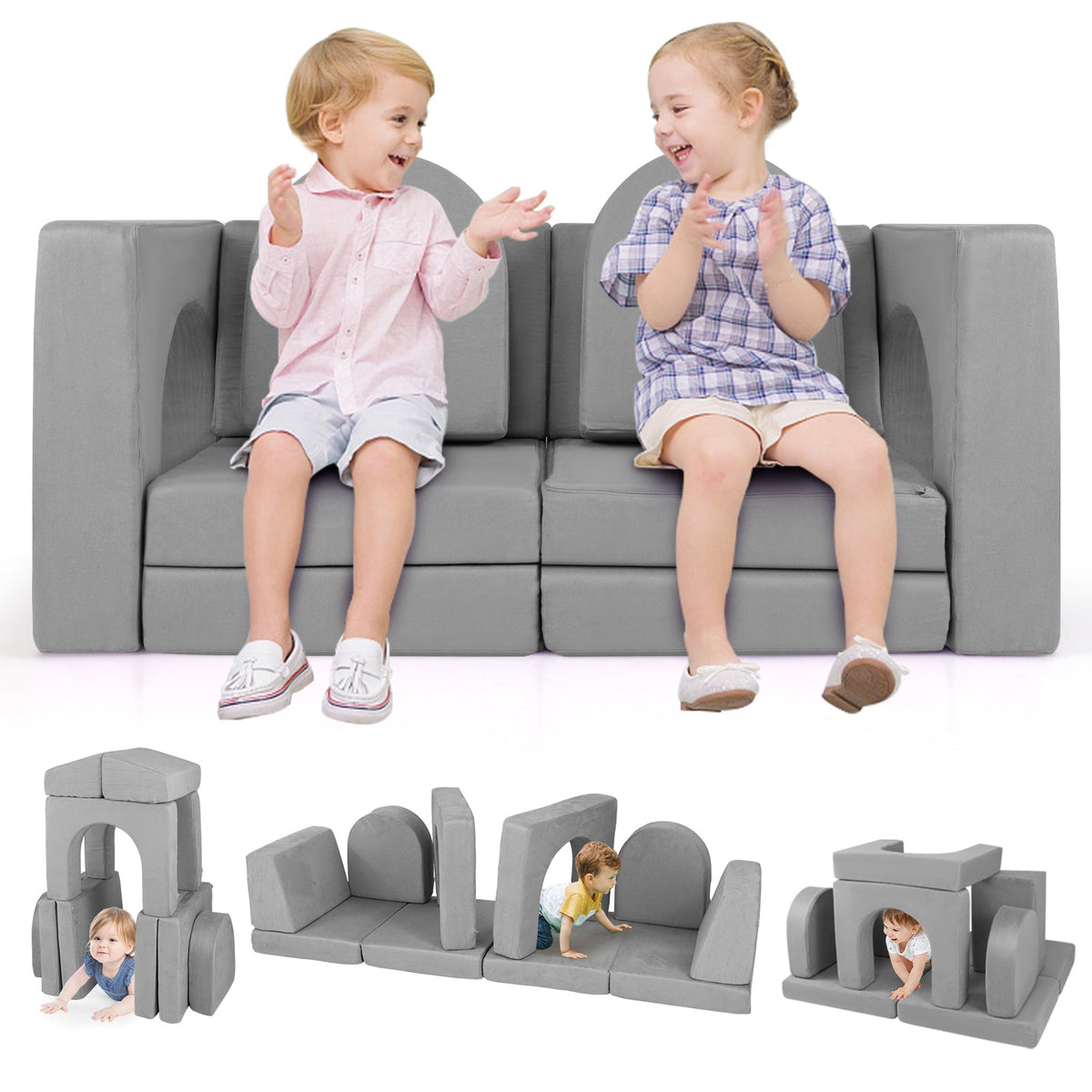 8-Piece Modular Kids Play Couch with Comfy Suede Fabric 3