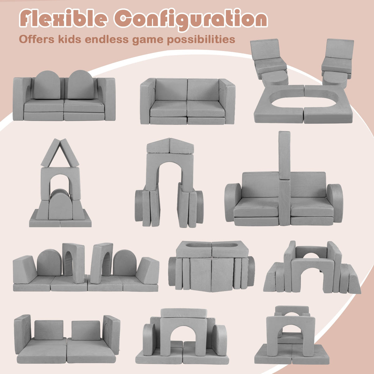 8-Piece Modular Kids Play Couch with Comfy Suede Fabric 7