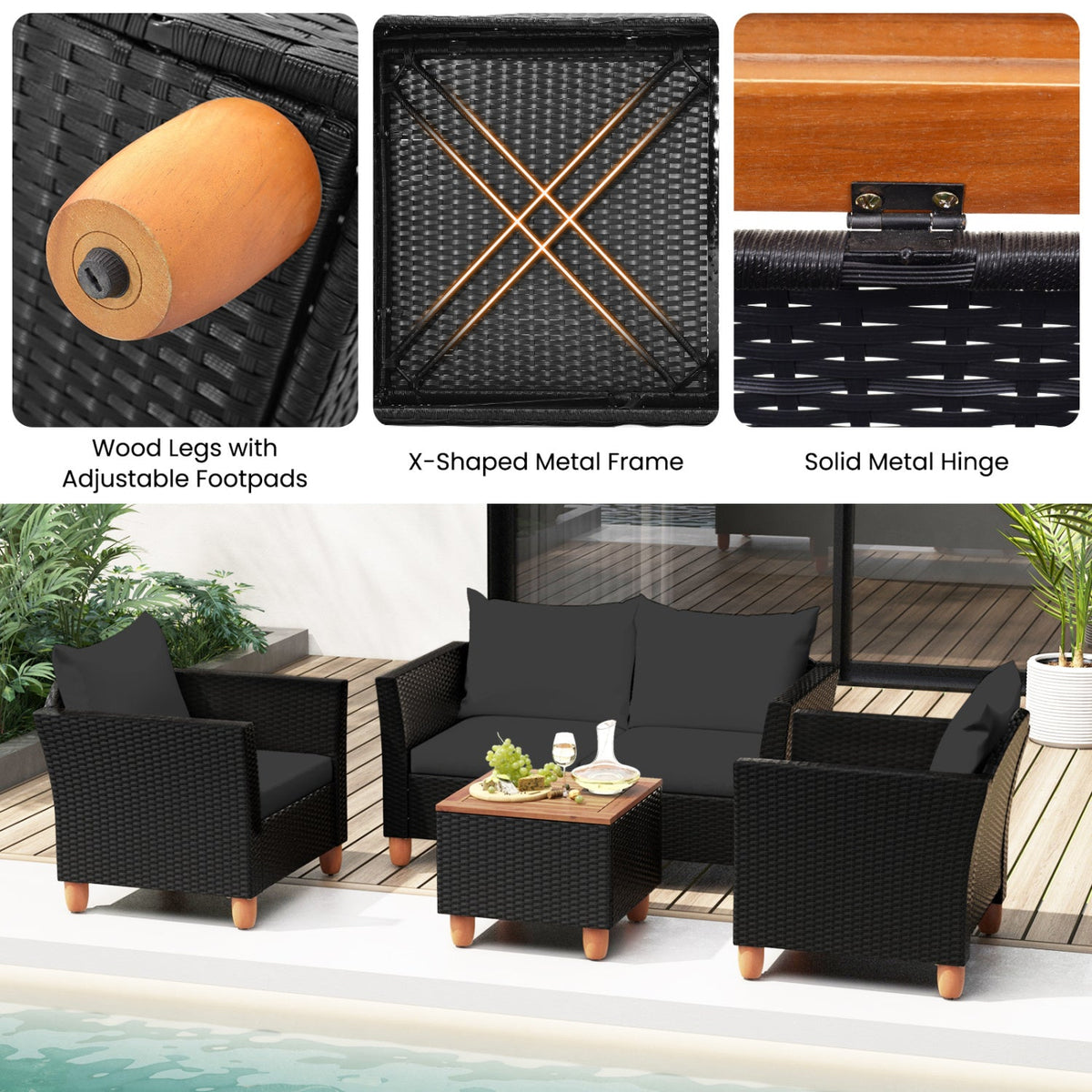 8-Piece Outdoor Conversation Set with Storage Coffee Table 8