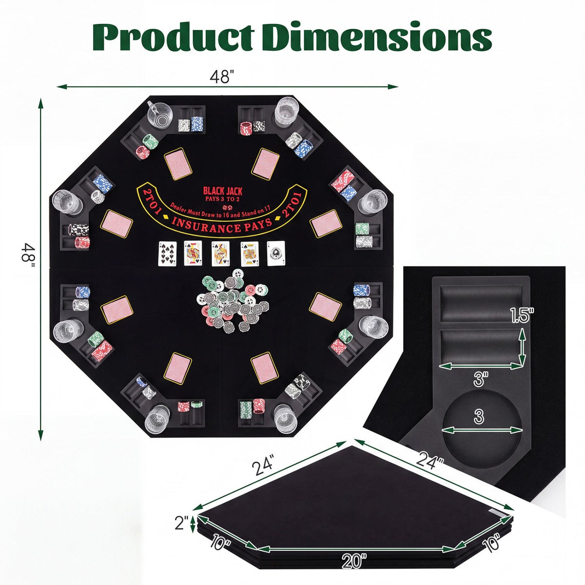 8-Player Foldable Poker Table Top with Cup Holders 4