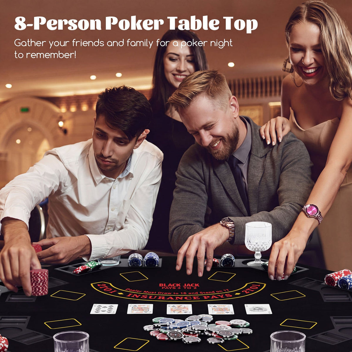 8-Player Foldable Poker Table Top with Cup Holders 5