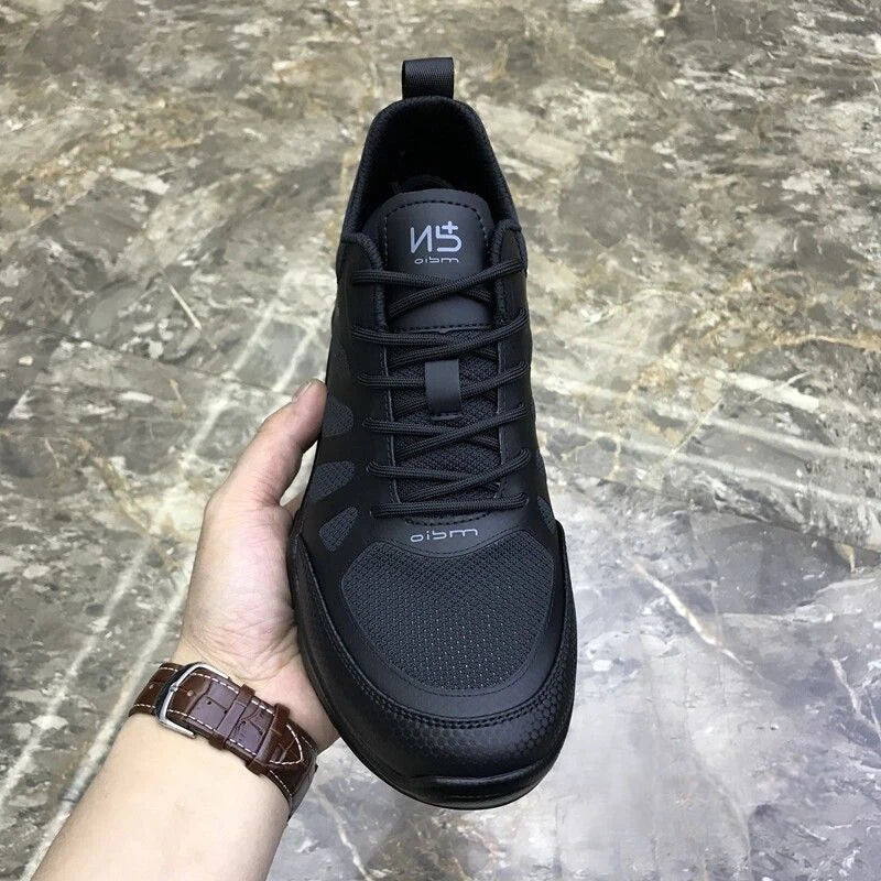 2026 Summer New Men's Casual Shoes, Fly Knit Mesh Breathable Sneakers, Black Lace-Up Platform Sole Versatile Trendy Footwear 2