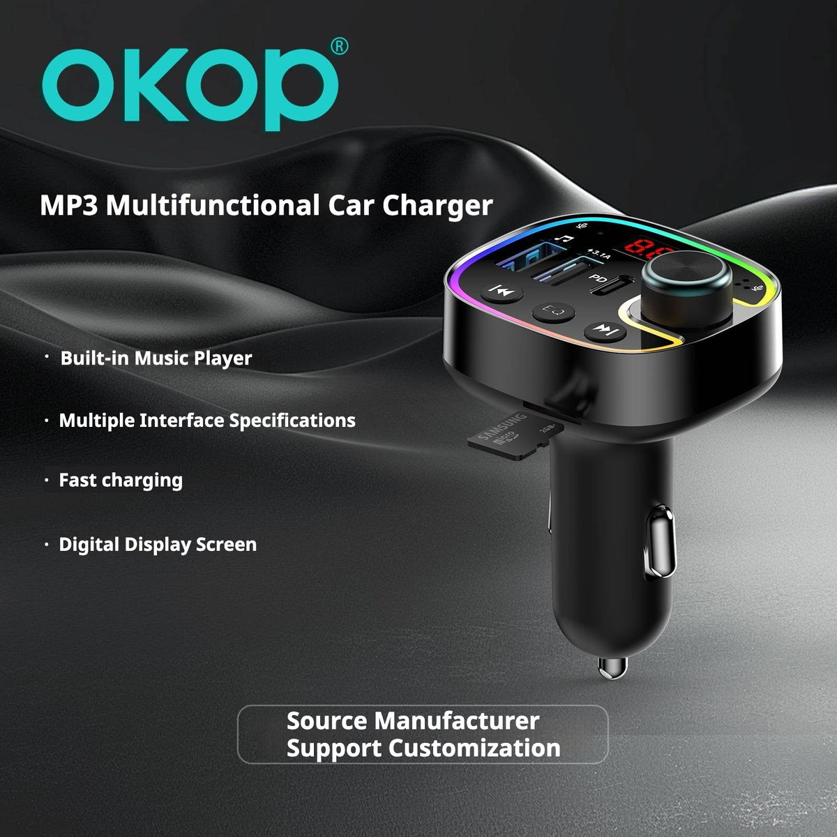 KP-C100 Wholesale Super-Fast Car Chargers MP3 Players Multi-Port USB Type-C In Stock 2