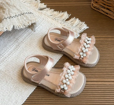 2025 Summer New Arrival Girls' Fashion Rhinestone Princess Shoes, Korean Style Kids' One-Strap Open-Toe Sandals, Cute Beach Shoes For Little Girls 3
