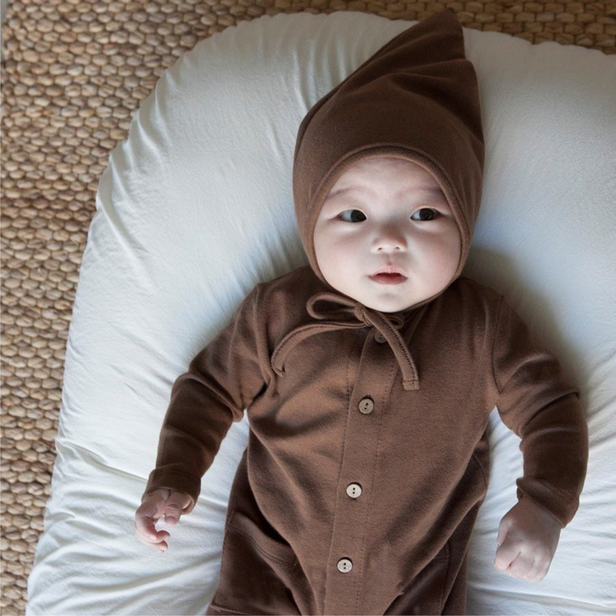 Solid-color Pocketed Chest-opening Baby Romper 3