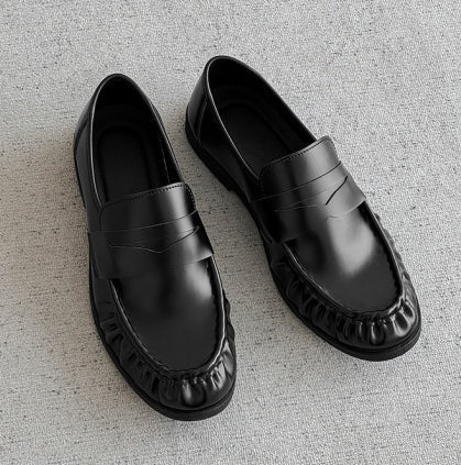 New Arrival Versatile Round Toe Men's Slip-On Shoes, Lazy Style Vintage Casual Leather Shoes, British Style Loafers 6