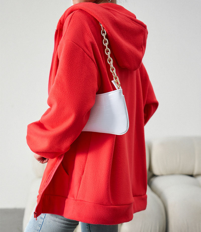 Casual Fashion Hooded Cardigan Jacket With Pockets Winter And Autumn Loose Sports Coat Women Solid Outwear Clothing 4