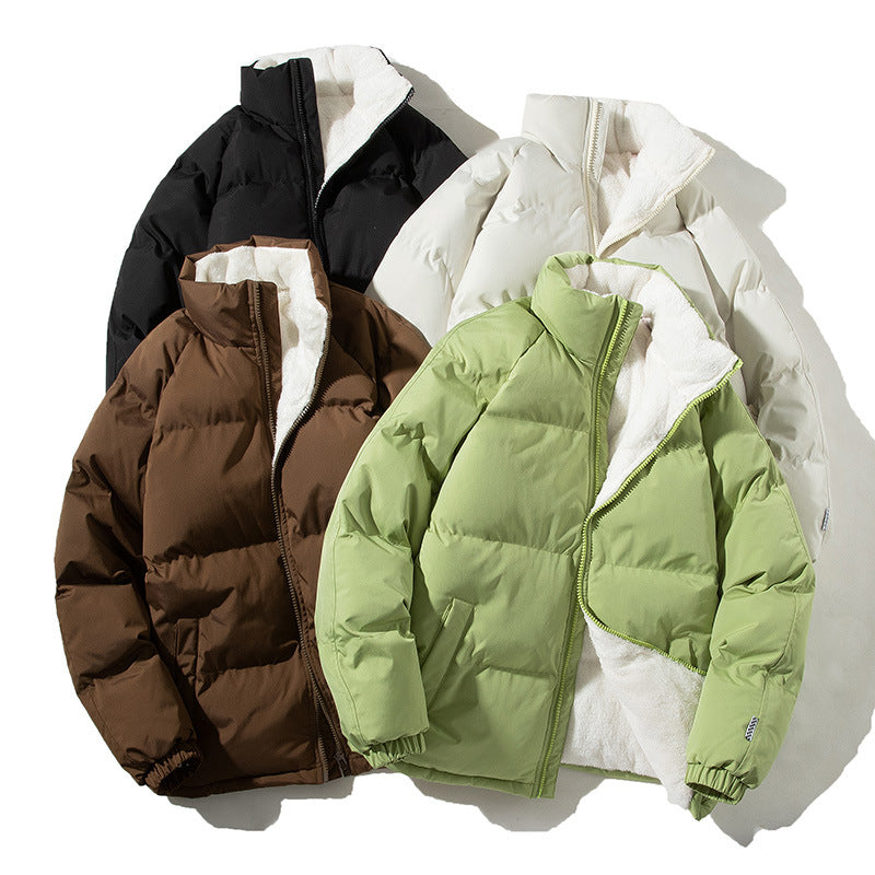 Couples Stand-up Collar Coat With Pockets Fashion Winter Warm Plush Thickened Jacket For Women Men Loose Outwear Top Clothing 2