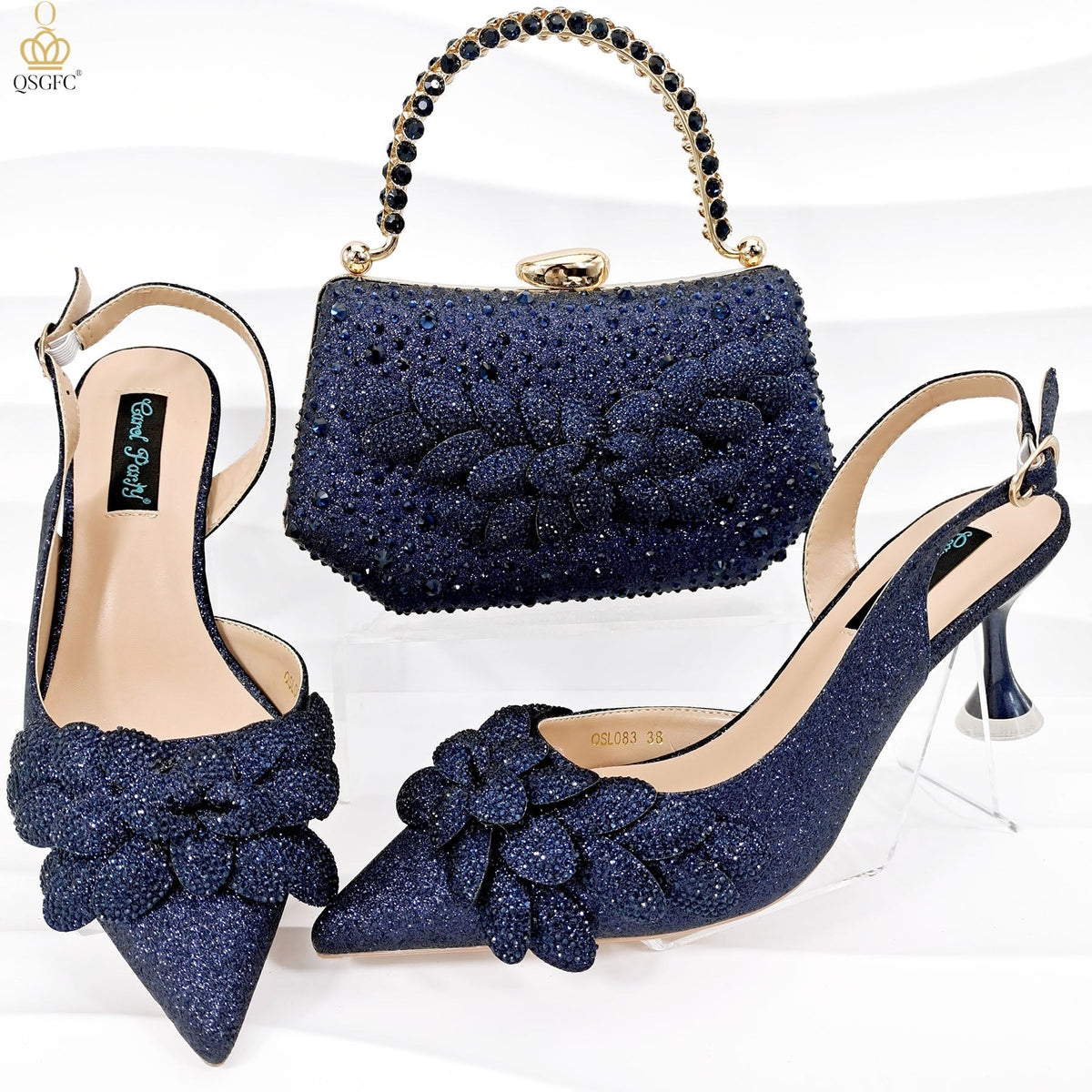 Cross-border Ladies Party Shoes Bag Set Handmade Leaf Decorative Wine Glass Heel 14