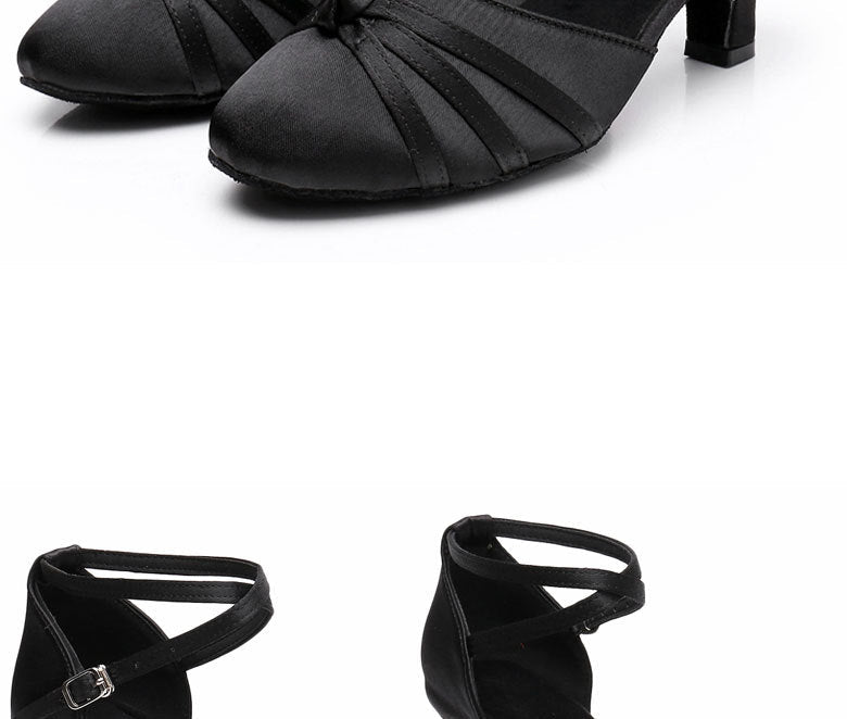 Dance Shoes Women's Baotou Latin Dance Shoes Soft Soled Ballroom Dance Shoes Soft Soled Middle Heel High Heel Dancing Shoes 6