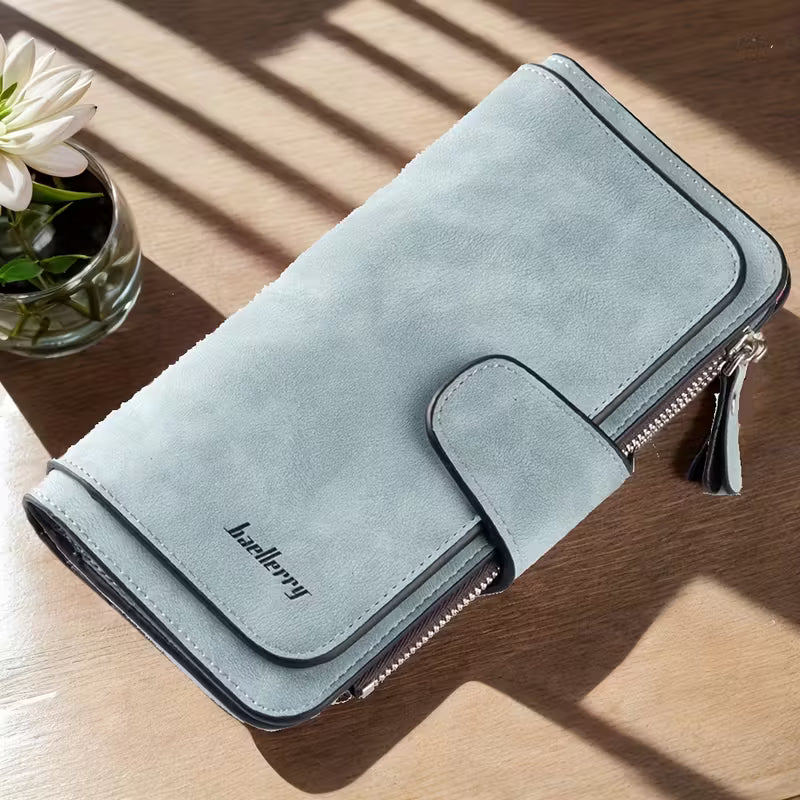 Vintage Faux Leather Long Wallet – Trifold Credit Card Holder with Snap & Zipper 6