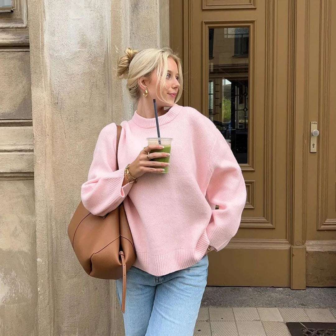 Sweet Crew Neck Pullover Sweater Winter Fashion Loose Long-sleeved Tops For Women Clothing 6