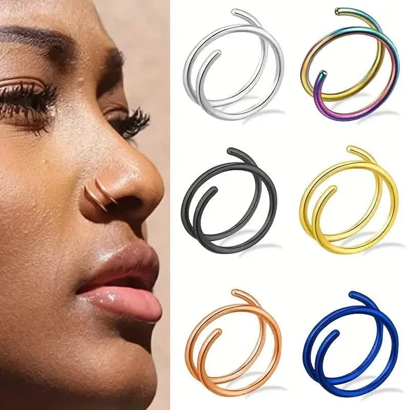 Stainless Steel Double Helix Nose Ring – 14K Gold Plated Hot Style Piercing Jewelry for Women 1