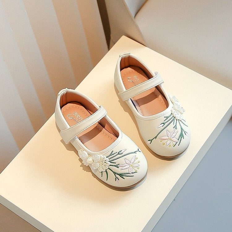 Ancient Style Girls Shoes, New Chinese Style Embroidered Flats, Spring And Autumn Hanfu Traditional Costume Shoes For Kids 2