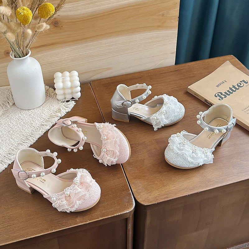 2026 New Girls Princess Sandals, Kids Pearl Closed-Toe Low Heel Shoes, Soft Sole Performance Dance Shoes For Little Girls 4