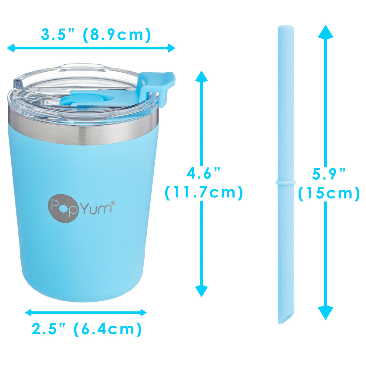 PopYum 9oz Insulated Stainless Steel Kids’ Cups with Lid and Straw, 2-Pack, Blue & Pink, stackable, sippy, baby, child, toddler, tumbler 9