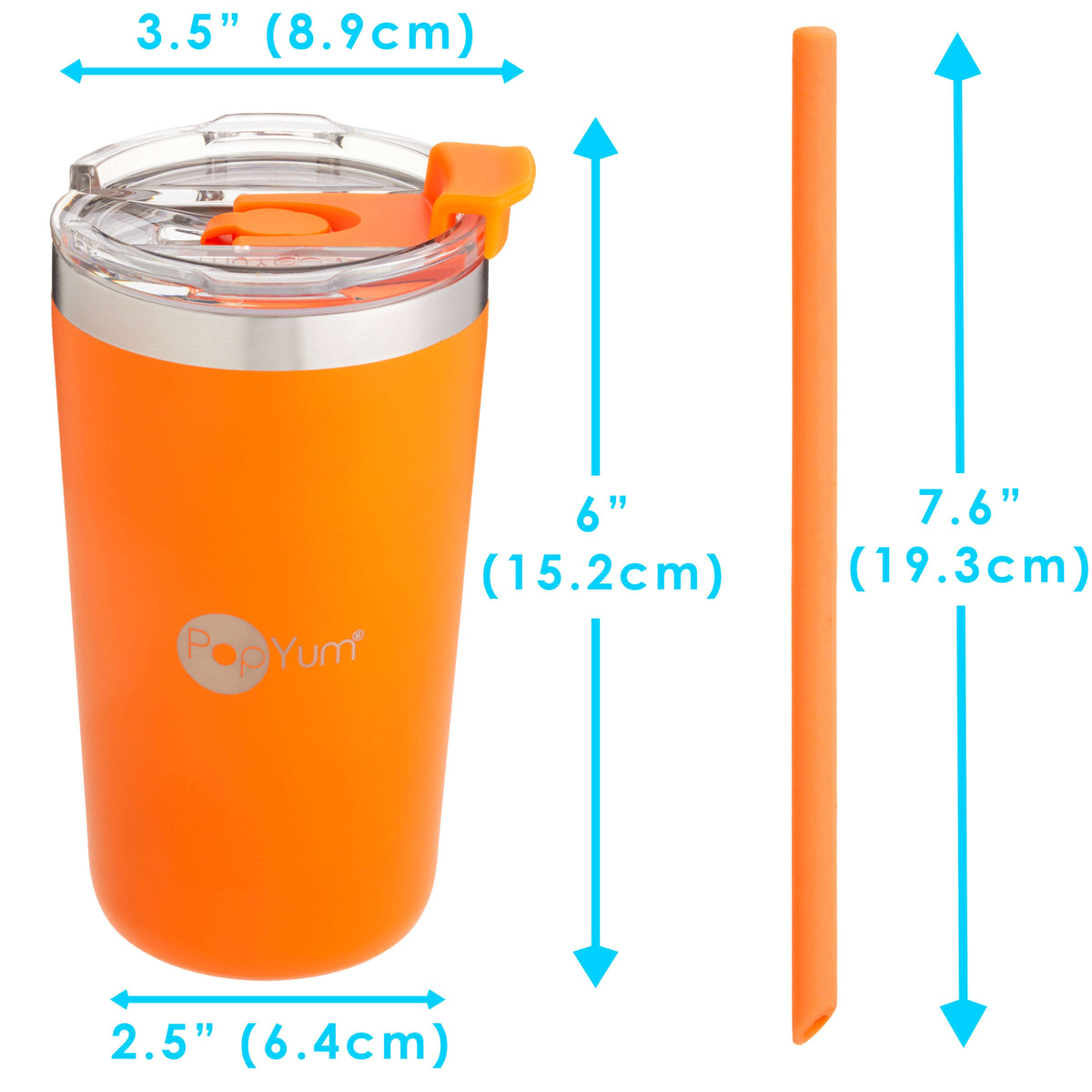 PopYum 13oz Insulated Stainless Steel Kids’ Cups with Lid and Straw, 2-Pack, Orange & Blue, stackable, sippy, baby, child, toddler, tumbler 9