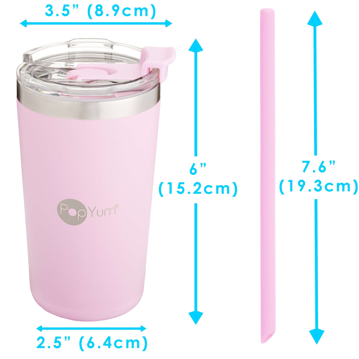 PopYum 13oz Insulated Stainless Steel Kids’ Cups with Lid and Straw, 2-Pack, Green & Pink, stackable, sippy, baby, child, toddler, tumbler 9