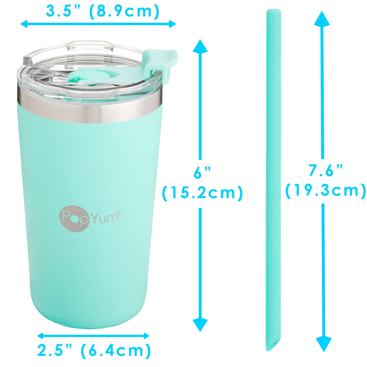 PopYum 13oz Insulated Stainless Steel Kids’ Cups with Lid and Straw, 2-Pack, Blue & Green, stackable, sippy, baby, child, toddler, tumbler 9