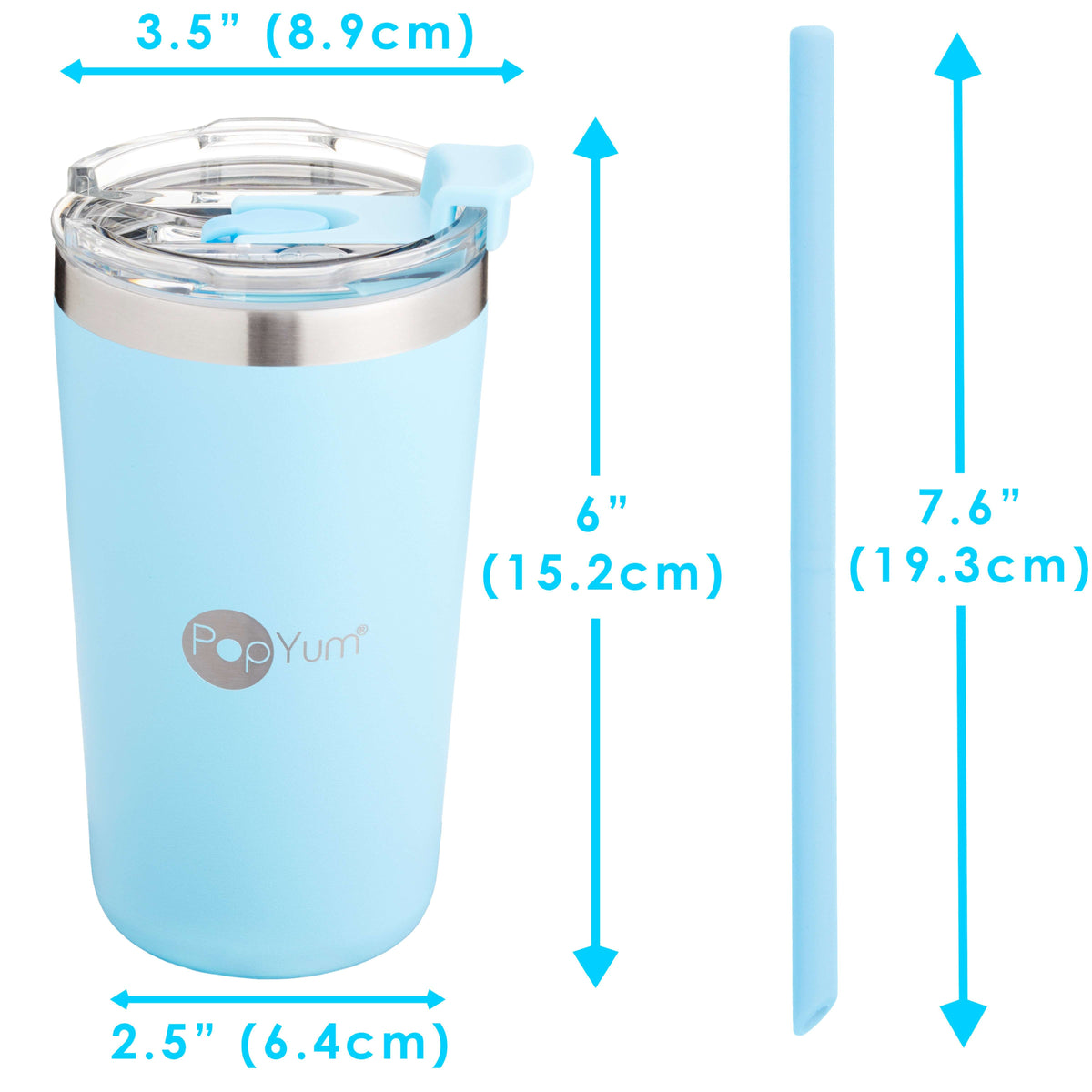 PopYum 13oz Insulated Stainless Steel Kids’ Cups with Lid and Straw, 2-Pack, Blue & Pink, stackable, sippy, baby, child, toddler, tumbler 9