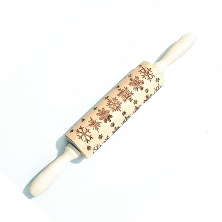 Wooden Rolling Pin Beech Wood Laser Engraved Printing Rolling Pin Christmas Flip Sugar Cookie Pressing Stick 4