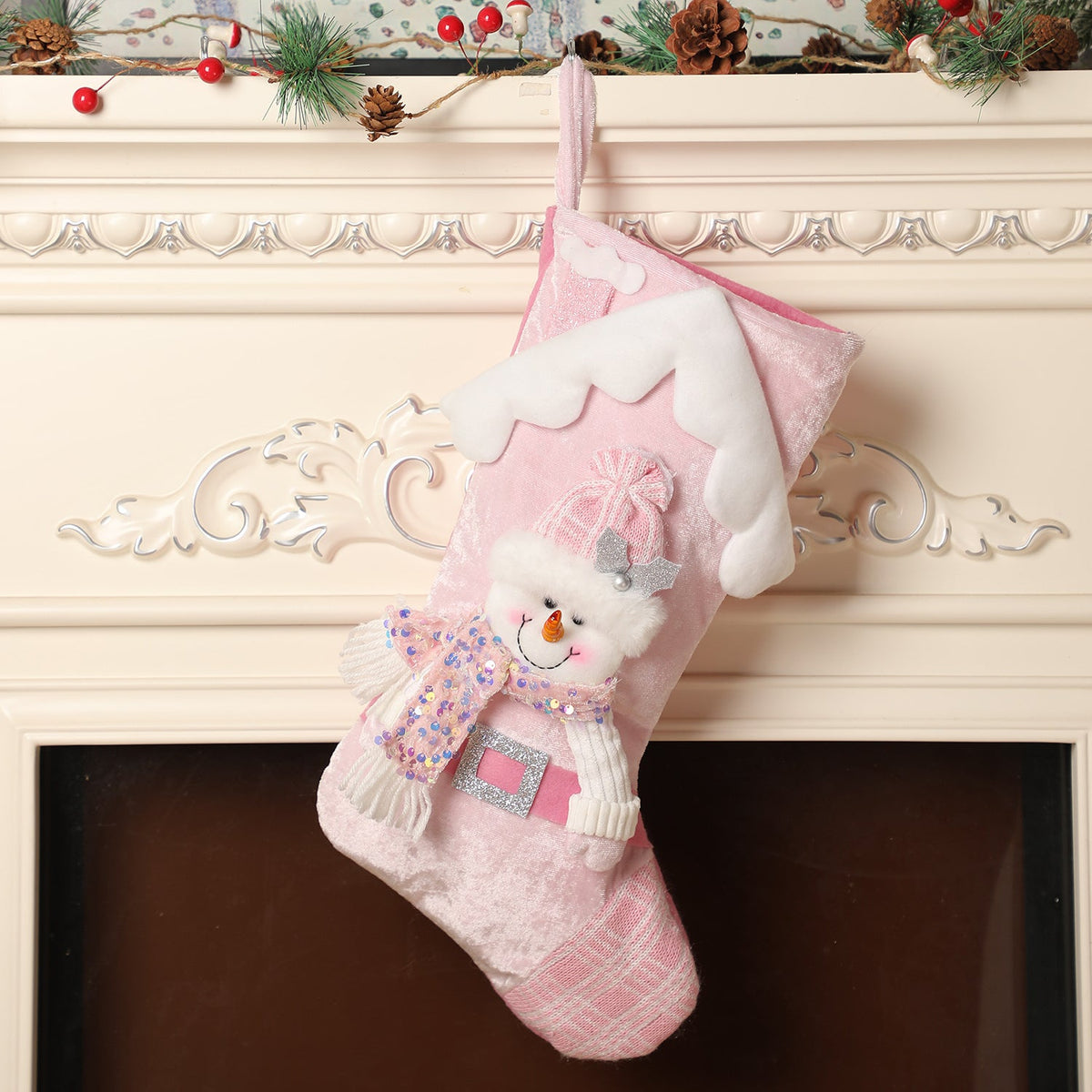 Christmas decoration, pink sequins, children's cartoon roof, Santa Claus, Christmas socks, gifts, decorative items 7