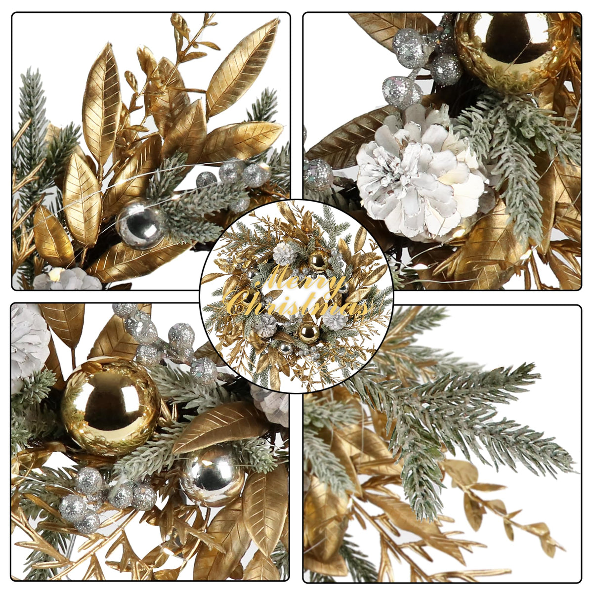 Christmas Wreath 20 Inch Christmas Door Decorations Wreath with Warm Lights 3
