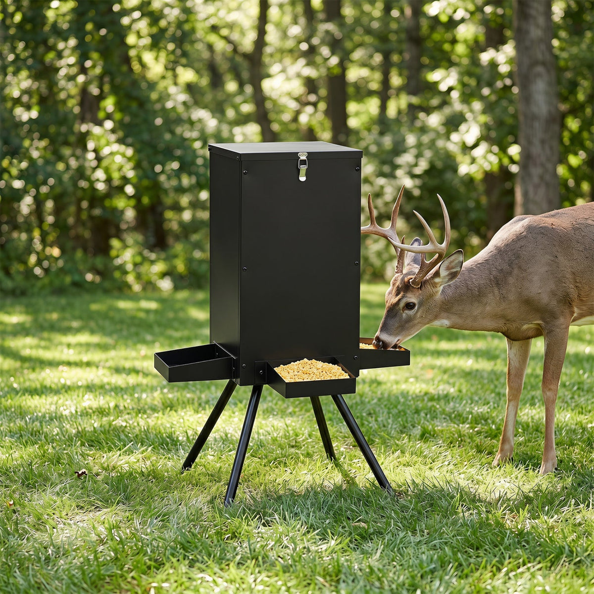 90LB Gravity Deer Feeder with 4 Feeding Trays and Stand 1