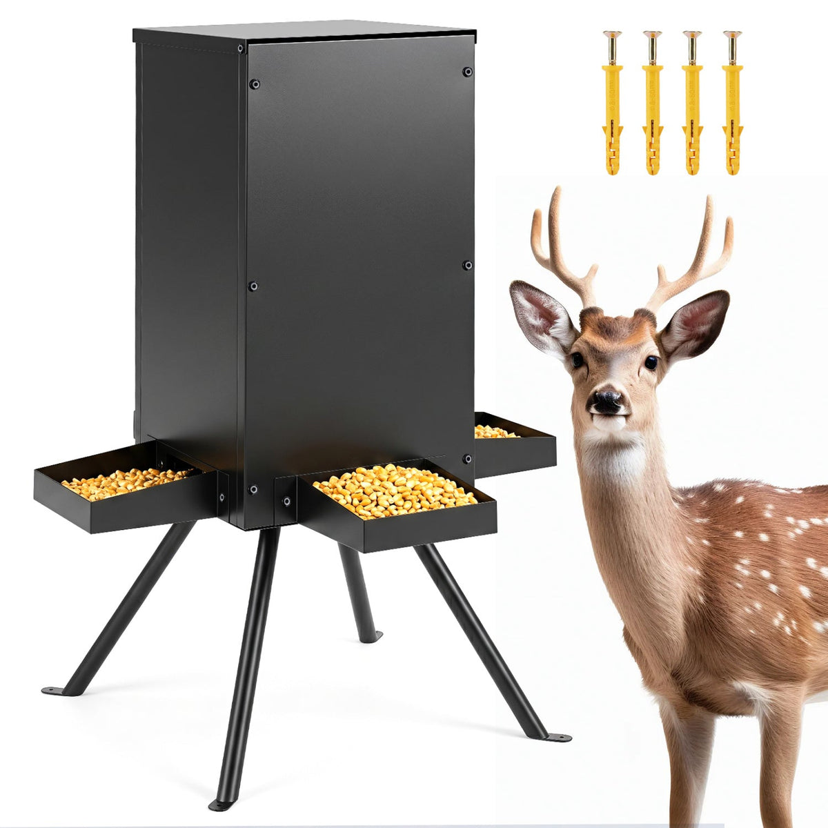 90LB Gravity Deer Feeder with 4 Feeding Trays and Stand 3