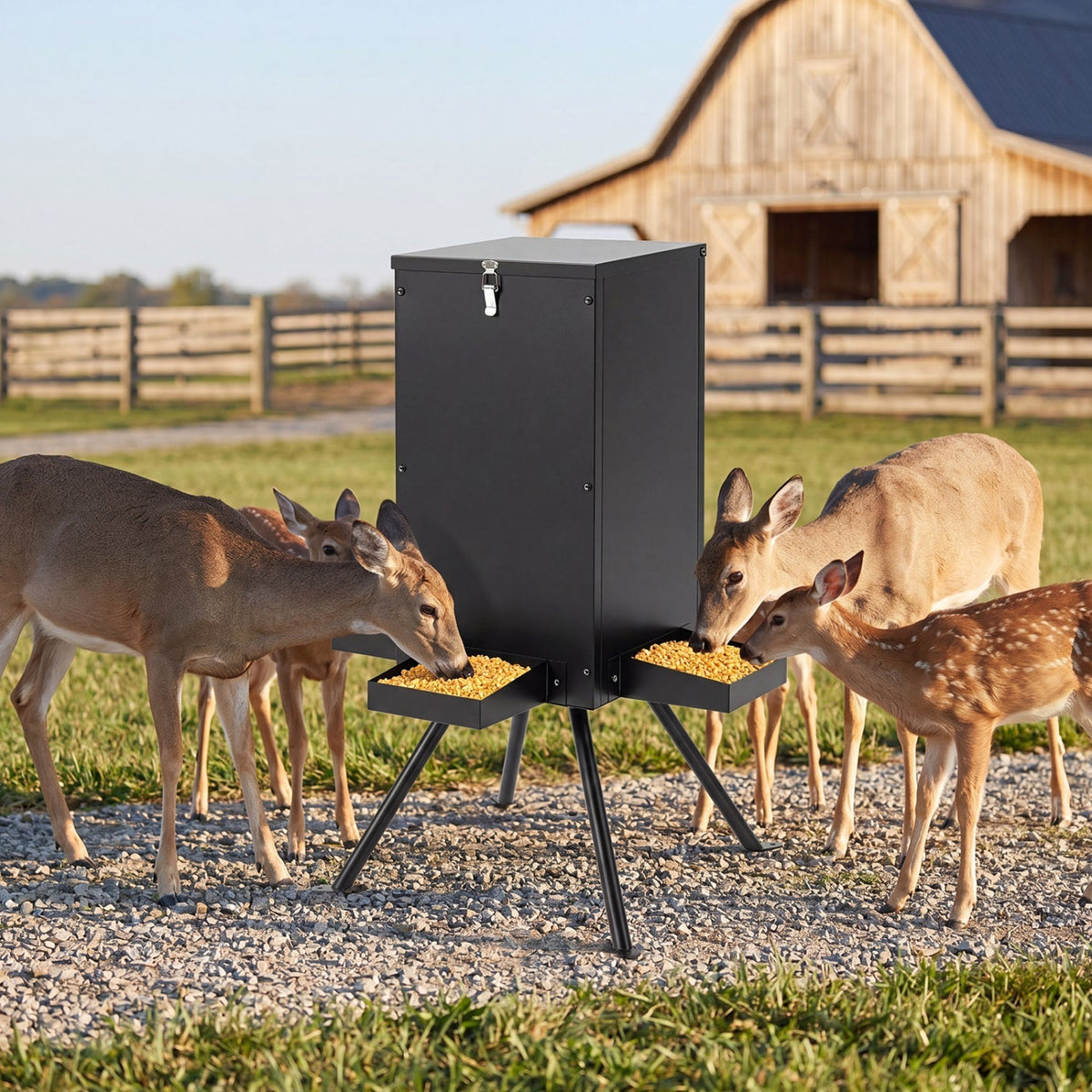 90LB Gravity Deer Feeder with 4 Feeding Trays and Stand 6