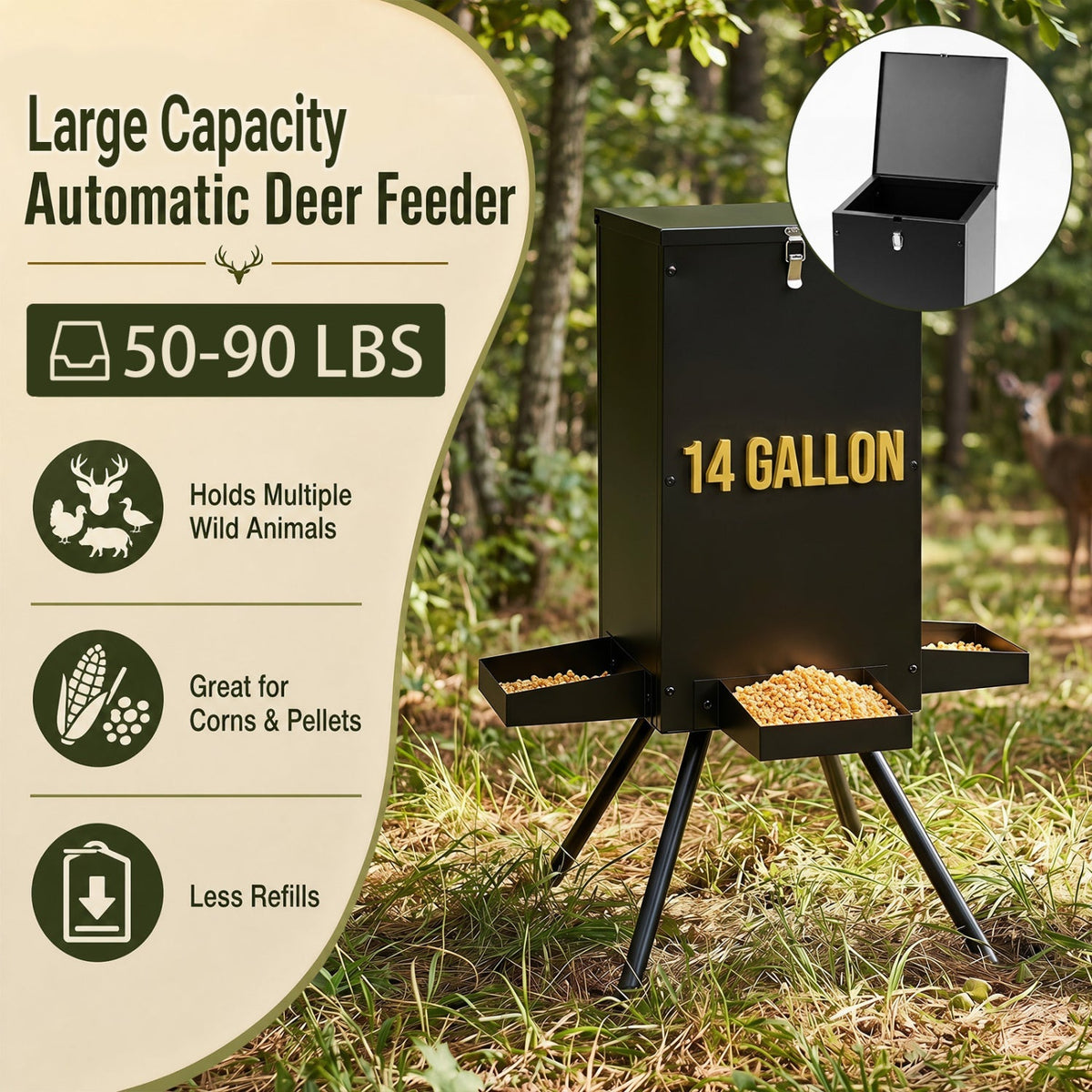90LB Gravity Deer Feeder with 4 Feeding Trays and Stand 7