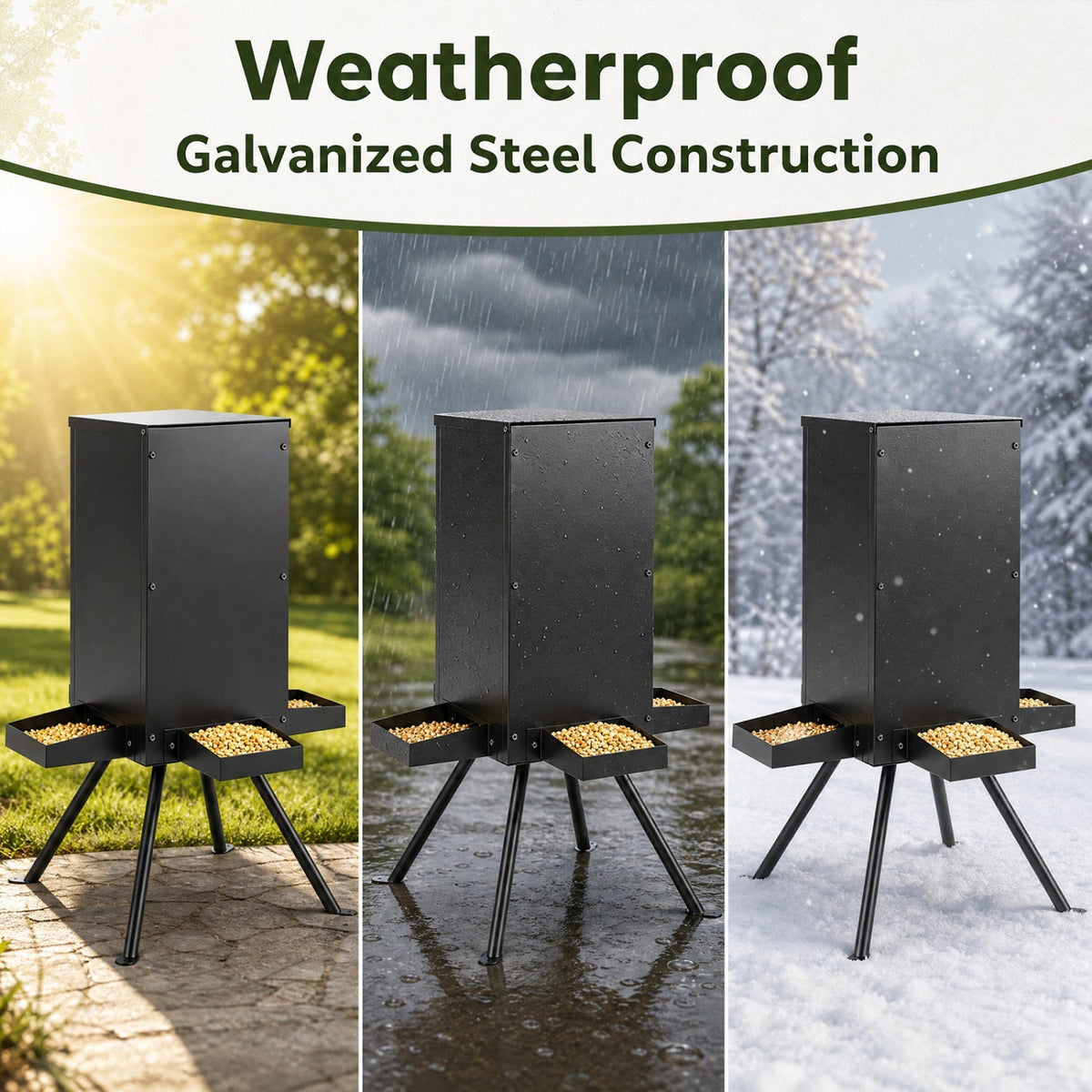 90LB Gravity Deer Feeder with 4 Feeding Trays and Stand 8
