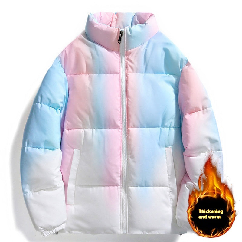 Fashion Stand-up Collar Gradient Coat Couples Winter Warm Plush Thickened Jacket With Pockets Loose Outwear Top For Women Men Clothing 1