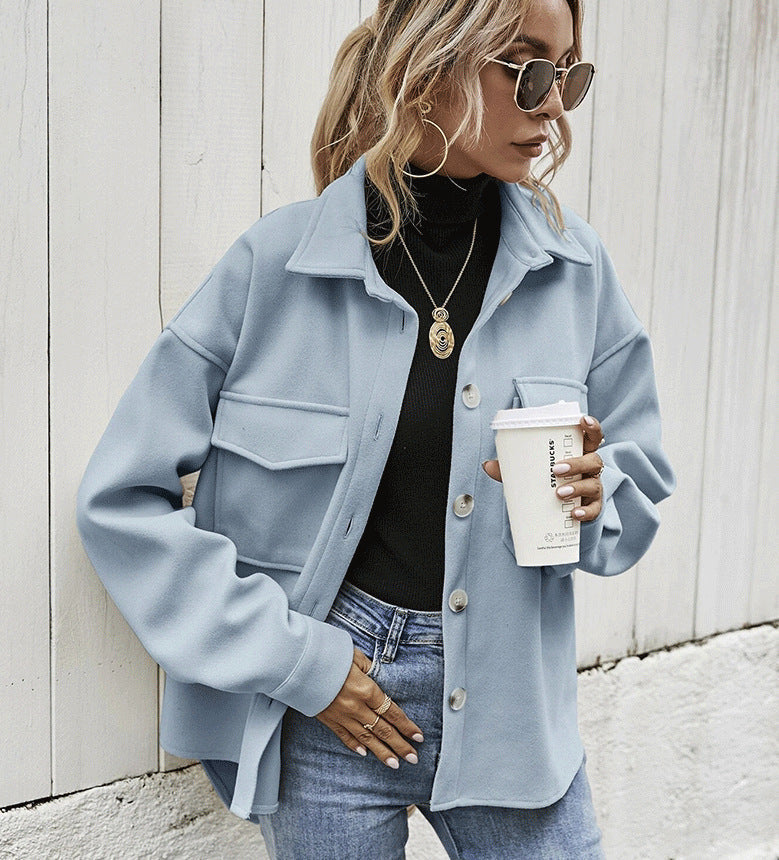 Winter Coat Women Lapel Single-breasted Thickened Solid Color Jacket Woolen Loose Short Coat For Women Fashion Outwear Clothing 5