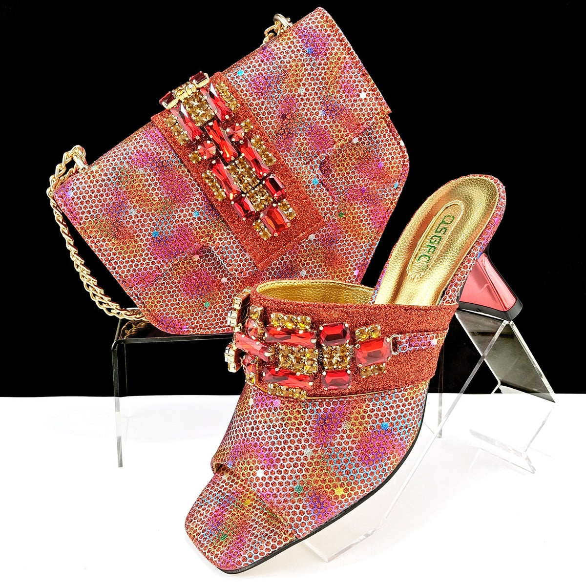 Women's Shoes And Bags Suit Camouflage Fabric Drill Buckle Decorative Casual High Heel Slippers 12