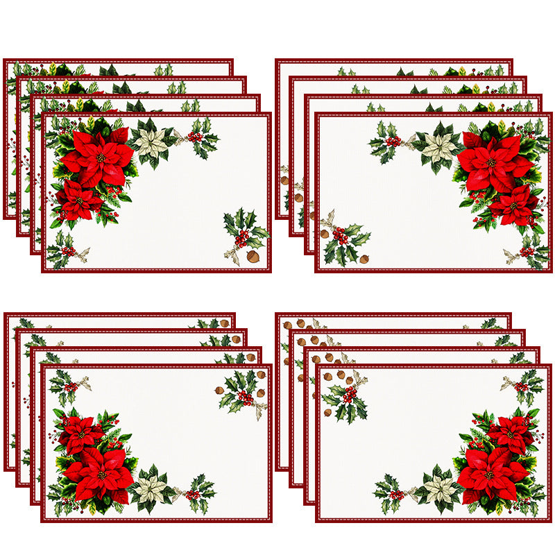 Christmas Red Flower Meal Mat Flower Pinecone Printed Table Mat Holiday Table Insulation Mat 1