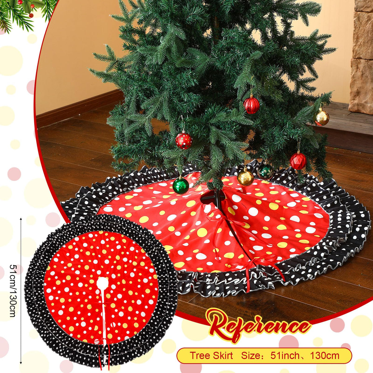 Soulchen Christmas Tree Skirt Double Layer Red Black Yellow Big Wave Point 51" 2