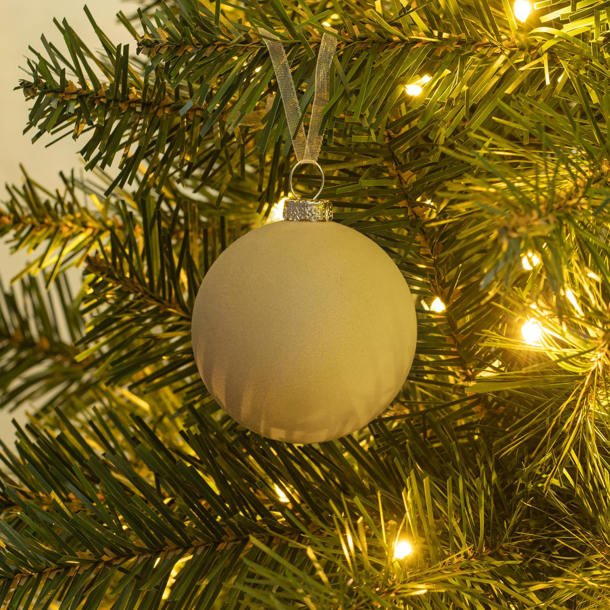 KI Store Beige Velvet Christmas Balls Ornaments 6pcs 2.36in Party Decor 2