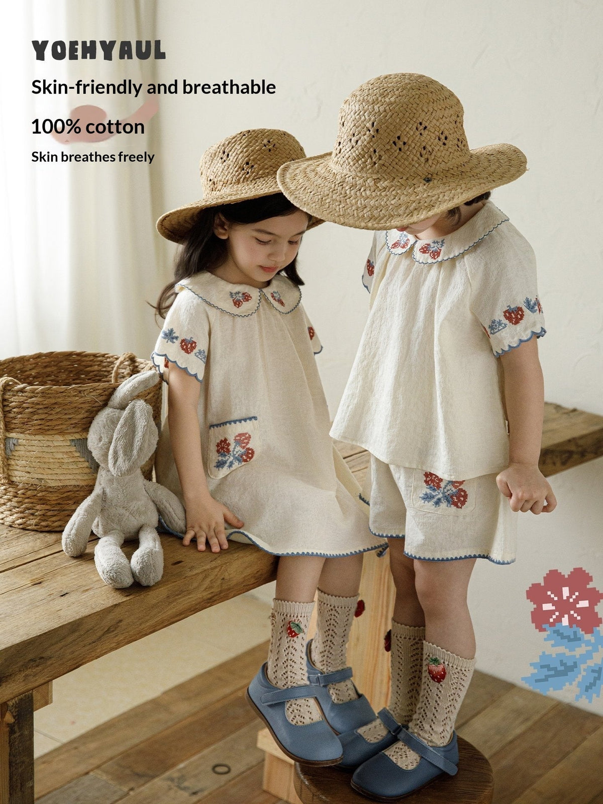 Girls' Strawberry Doll Shirt And Shorts Dress Set 3