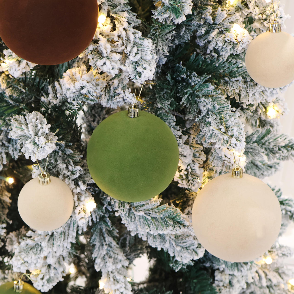 Senjie 30pcs Velvet Christmas Balls Ornaments 2.36in Brown Green Khaki 4