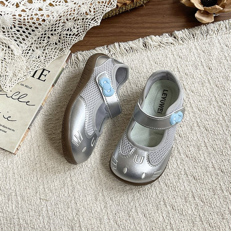 Girls' Mesh Breathable Princess Shoes, Children's Silver Single Shoes, Little Girls' Soft Soled Outer Leather Shoes 9