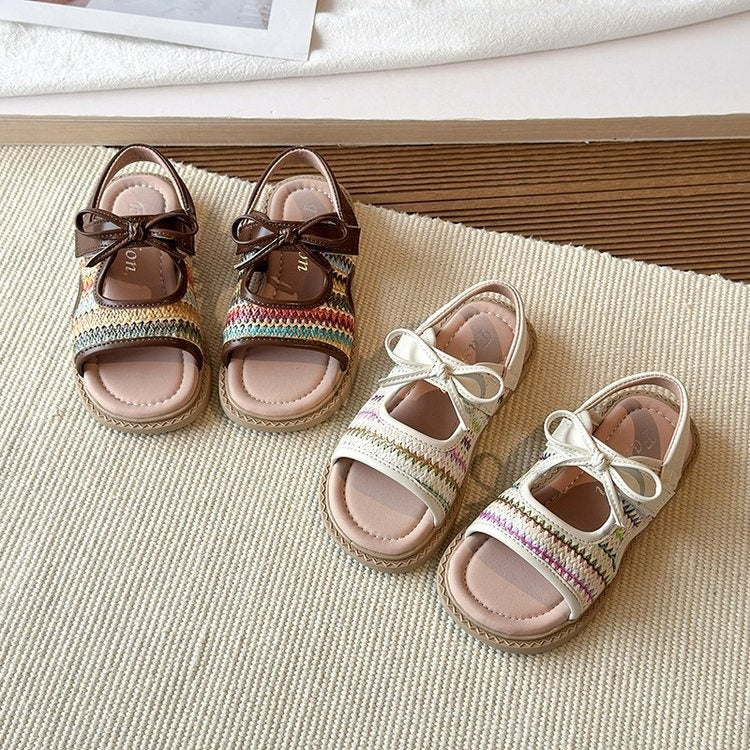 2026 Summer New Girls Sandals, Little Girls Soft Sole Bow Princess Shoes, Bohemian Outdoor Beach Shoes 1