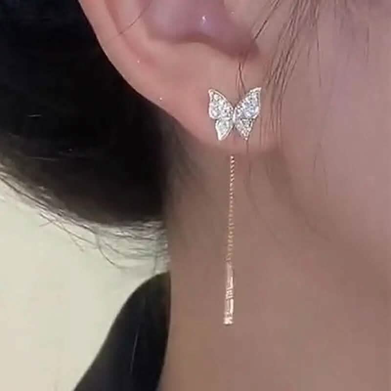 925 Silvery Post Yellow Alloy Butterfly Earrings 1